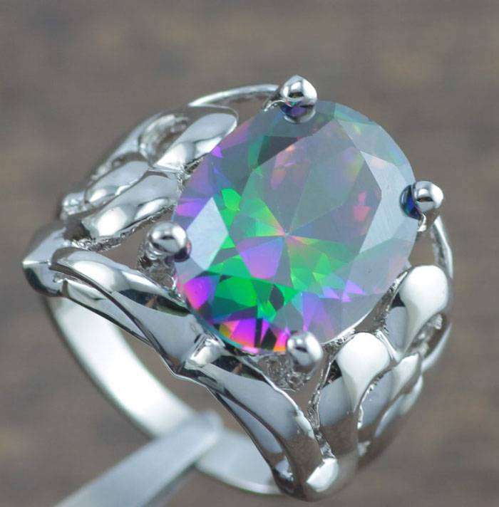 Noble Rainbow Topaz Women Jewelry Gemstone Silver Ring Size 8.5